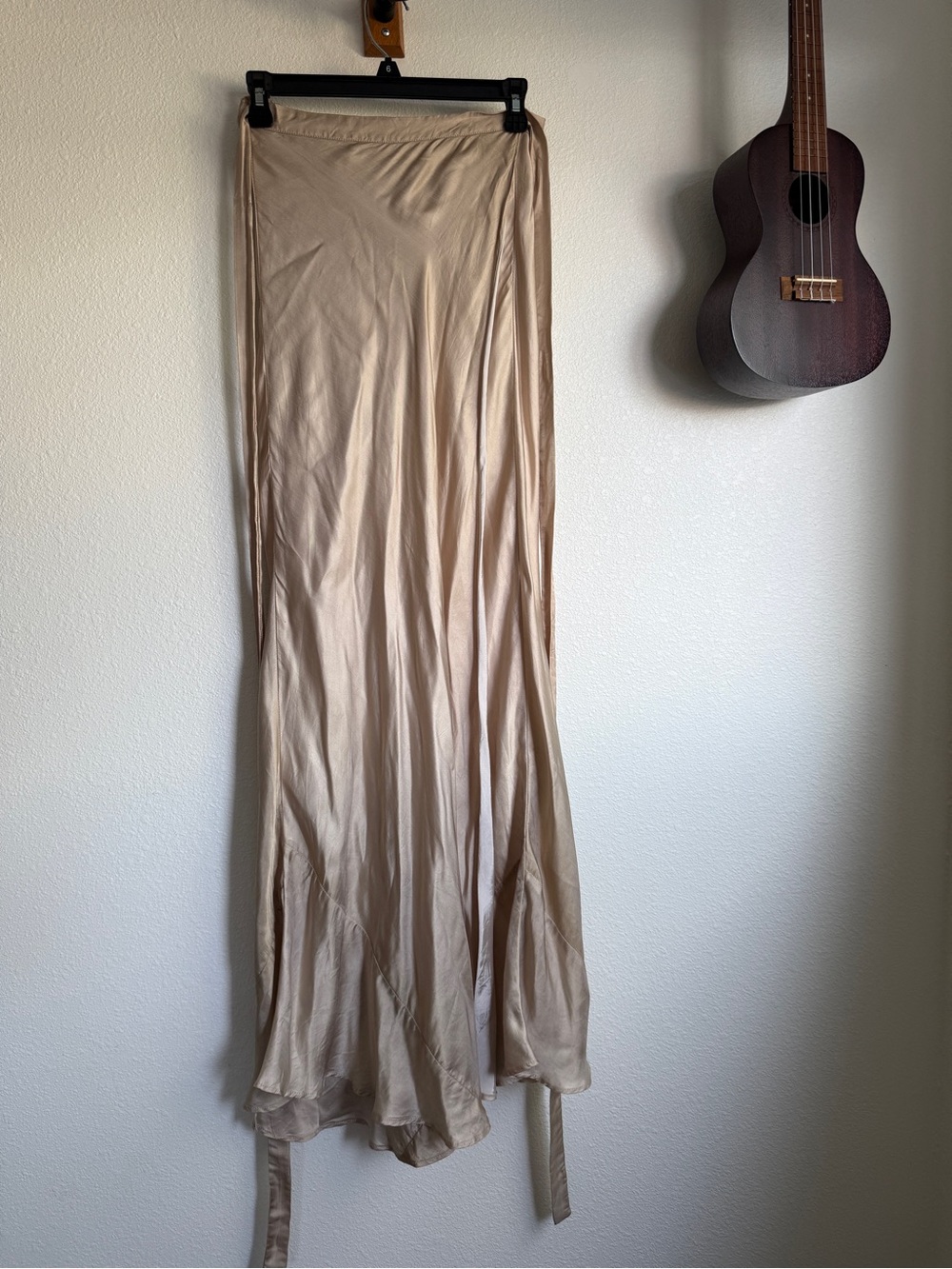 Chan Luu Silk Rayon Wrap Skirt Champagne Button Tie Waist Boho